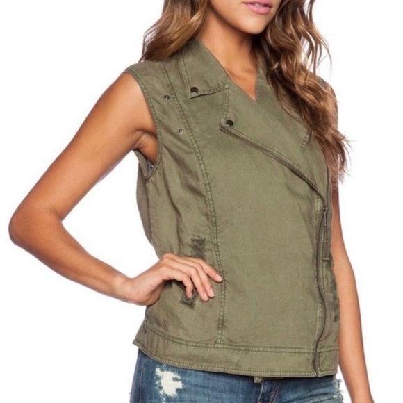 Michael Stars Linen Women's Sleeveless Moto Vest in Green Size XS - Picture 2 of 13